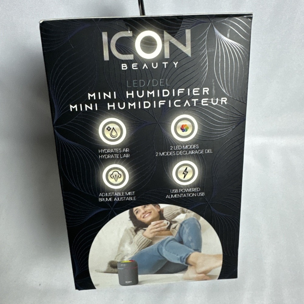 Icon Beauty Mini USB Humidifier LED Light Adjustable Cool Mist Rechargeable Desk - Picture 2 of 5